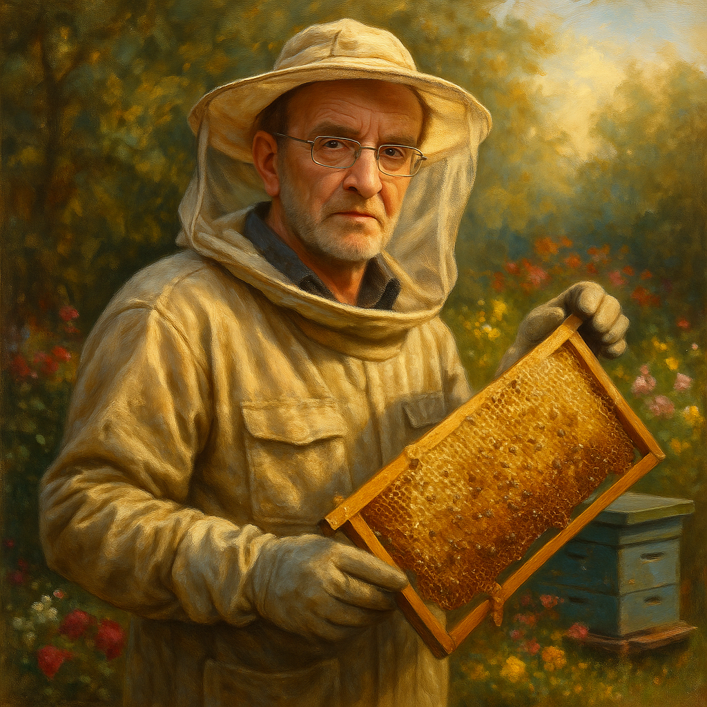 Imkerin/Imker bei der Arbeit am Bienenvolk.